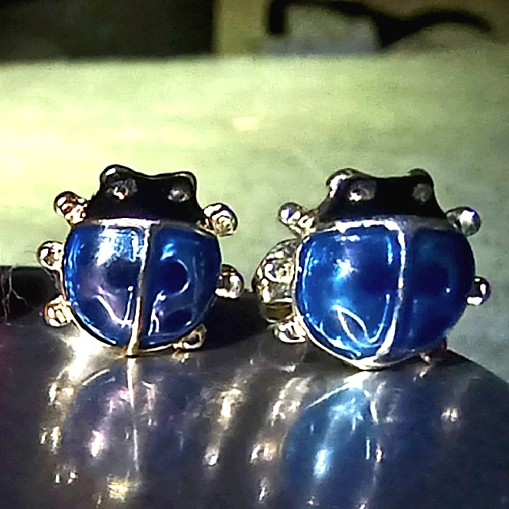 Sensitive Solutions Blue Ladybug Stud Earrings
